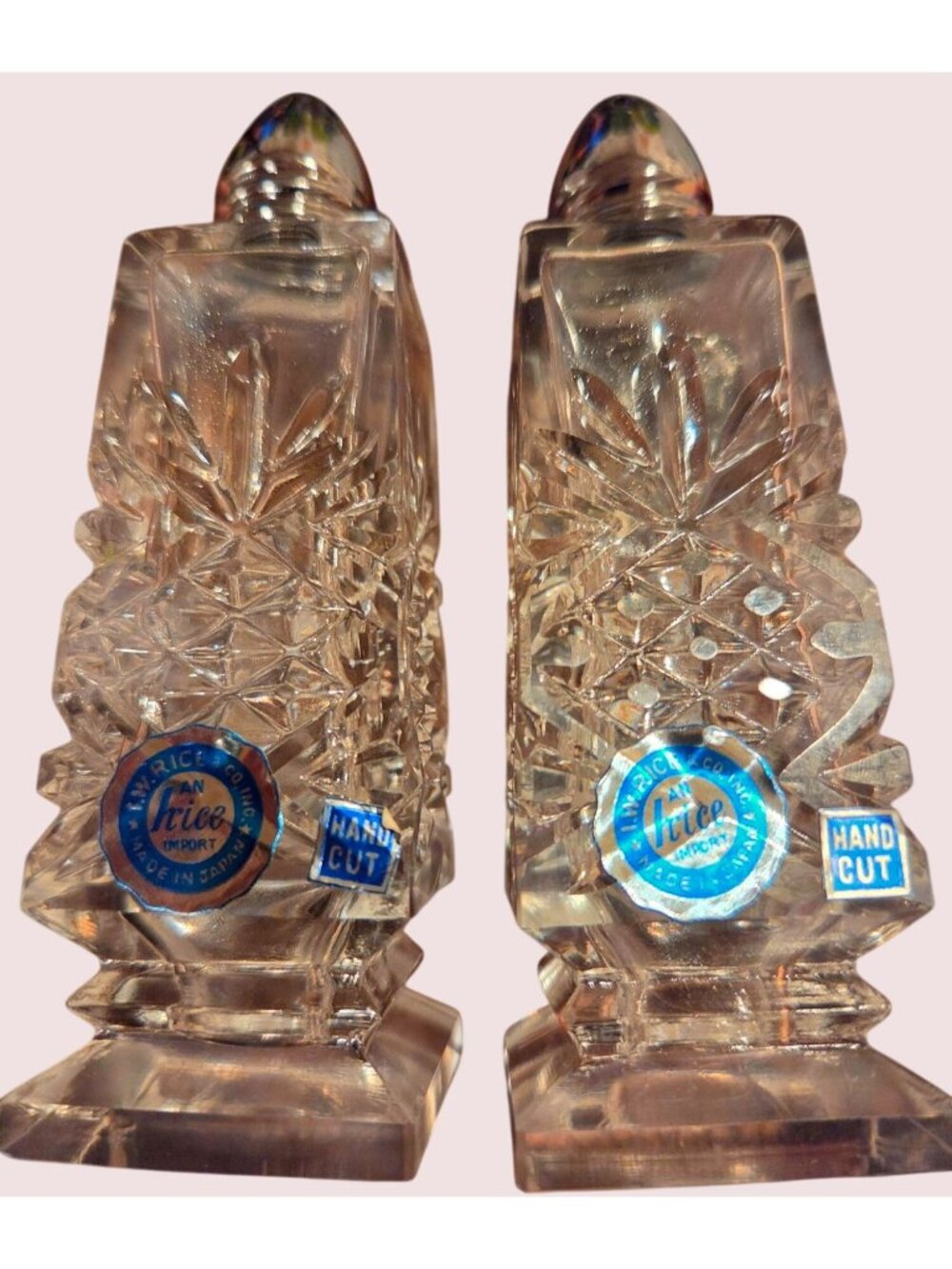 Vintage Irice Hand-Cut Crystal Salt & Pepper Shakers Made In Japan